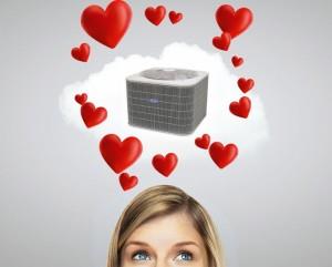 hearts above womans head with AC unit